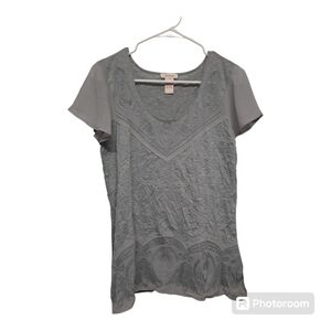 SUNDANCE (Medium) Embroidered Mesh T Shirt Top Gray